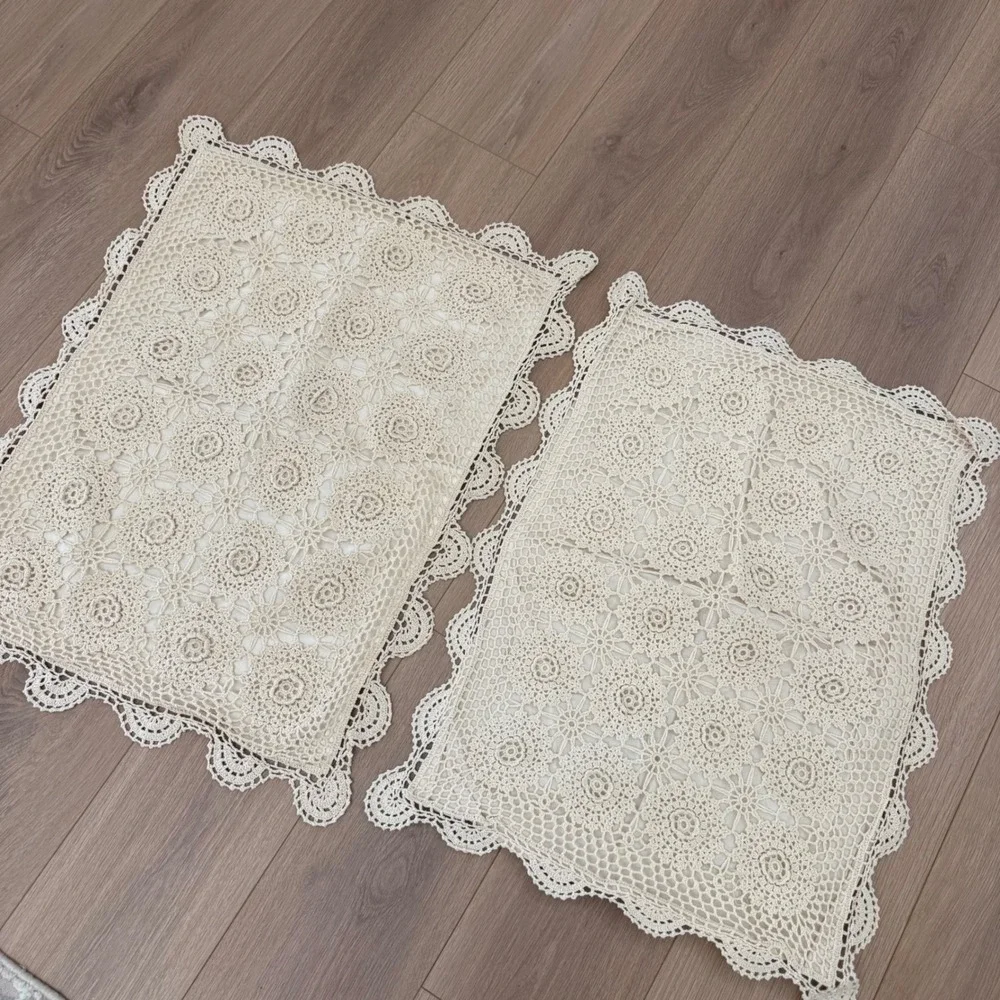 Vintage Style Ivory Crochet Lace Pillow Shams Set of 2 Cotton 21x27 Scalloped